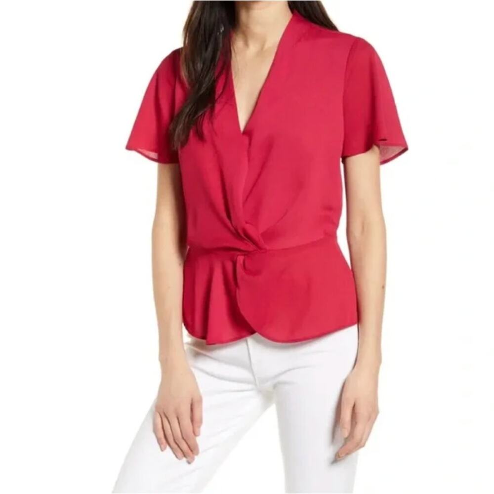 Chelsea28 Mauve Twist Front Peplum Blouse Small